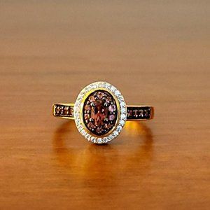*NEW* RUBELLITE & WHITE ZIRCON RING IN VERMEIL YELLOW GOLD OVER STERLING SIZE 7